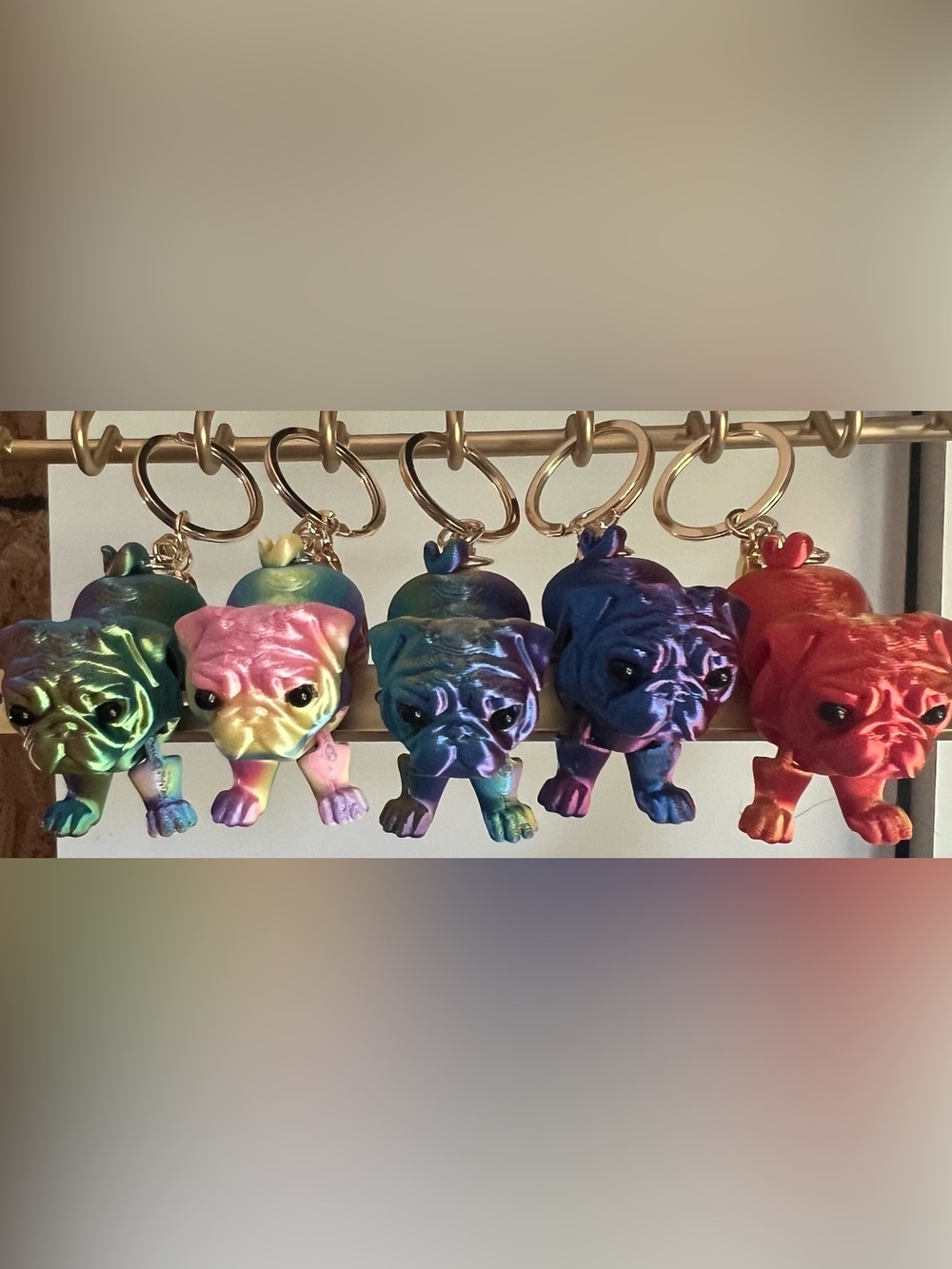 3-D Iridescent Bulldog Keychain - Choose One